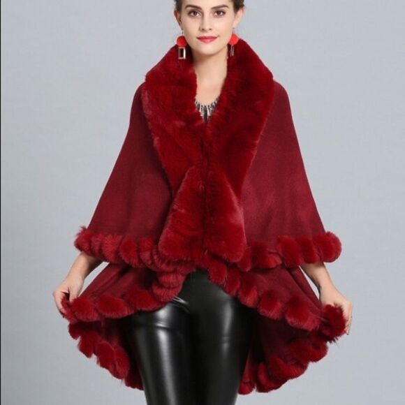 ⭐️Host Pickx3⭐️Elegant Faux Fur Trimmed Layered Shawl/Cape Coat - Picture 4 of 6